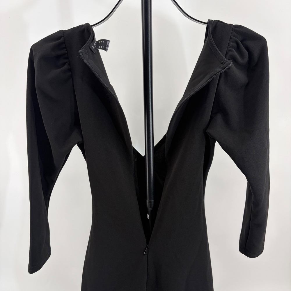 Revamped Womens Black Ruched‎ Surplice V-Neck Puff Sleeve Mini Dress XS - Picture 5 of 7